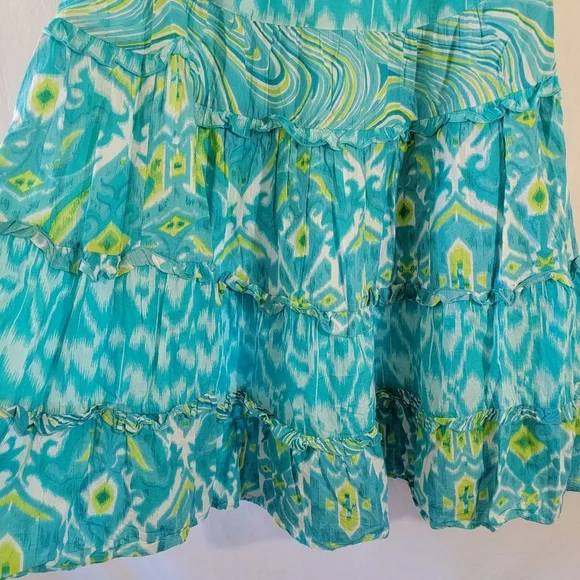 VTG Choices Blue Tiered Maxi Skirt Sz M Cotton Elastic Waist Cottagecore Boho - Picture 7 of 11